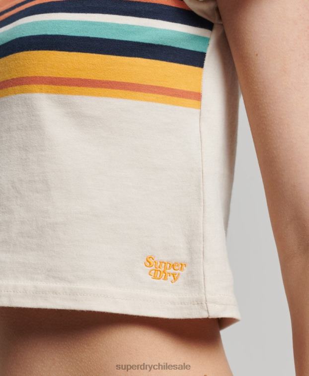 mujer Superdry crema playera corta con rayas vintage 2R68Z2705