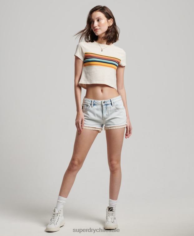mujer Superdry crema playera corta con rayas vintage 2R68Z2705