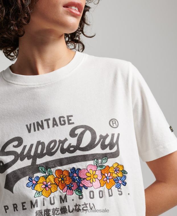 mujer Superdry crema playera floral premium con logo vintage 2R68Z2684