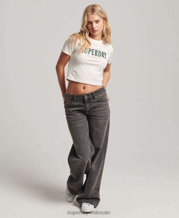 mujer Superdry crema playera pequeña con bordado gráfico de código 2R68Z2232