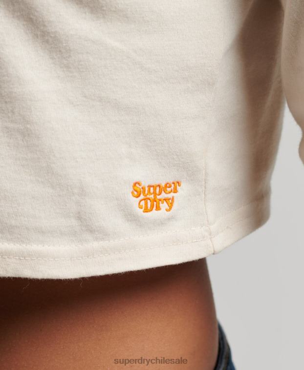 mujer Superdry crema top corto de manga larga con rayas vintage de algodón orgánico 2R68Z2932