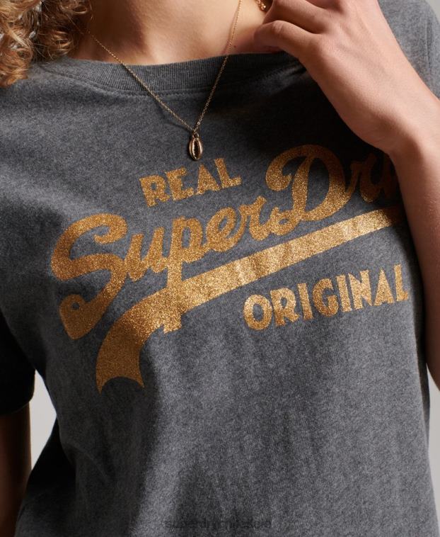 mujer Superdry gris camiseta coll de algodón orgánico con logo vintage 2R68Z2249