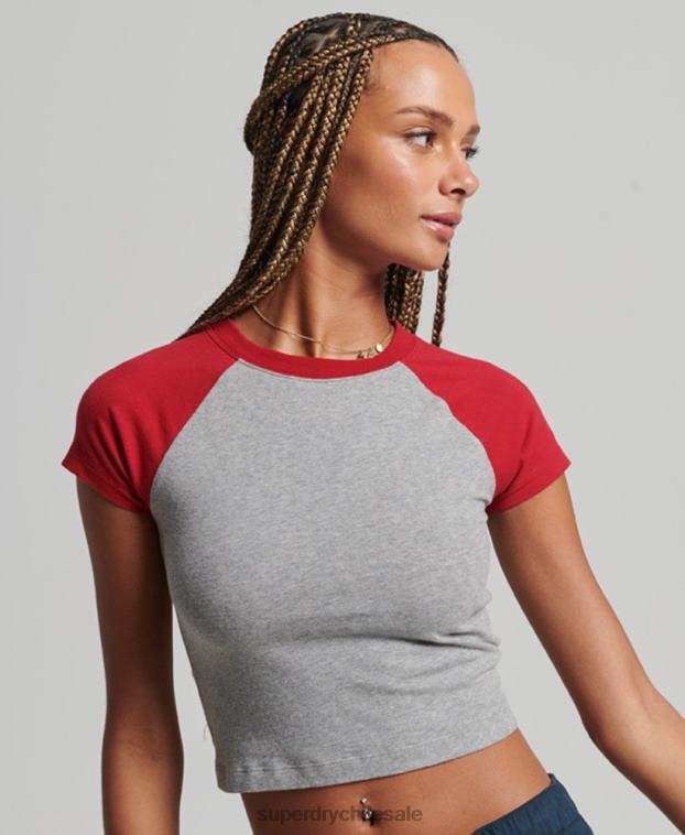 mujer Superdry gris camiseta corta de béisbol de algodón orgánico 2R68Z6246