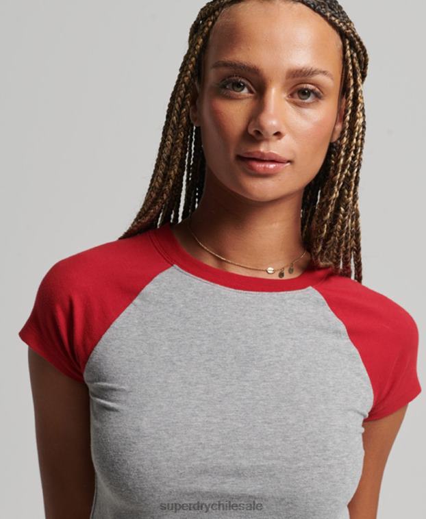 mujer Superdry gris camiseta corta de béisbol de algodón orgánico 2R68Z6246