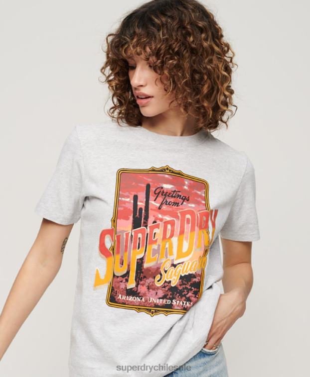 mujer Superdry gris camiseta gráfica de recuerdo de viaje 2R68Z2622