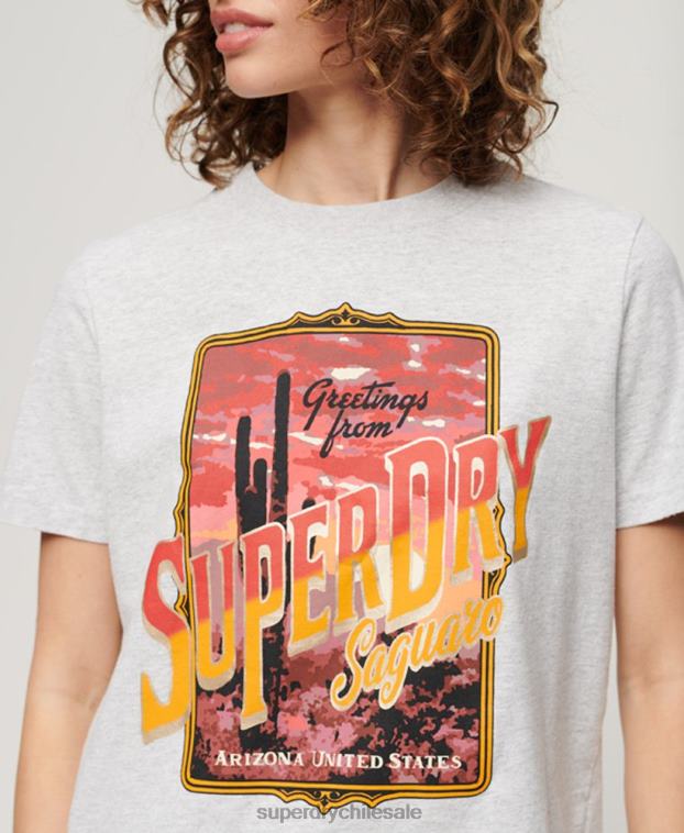 mujer Superdry gris camiseta gráfica de recuerdo de viaje 2R68Z2622