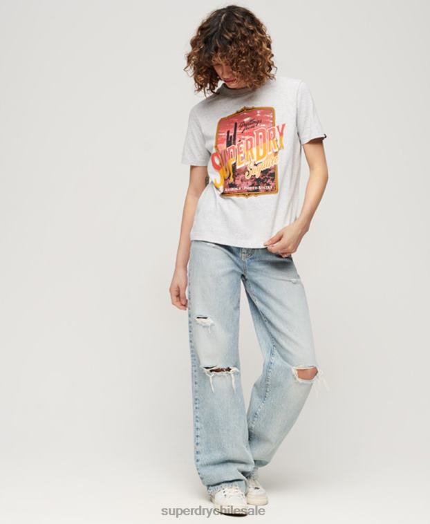 mujer Superdry gris camiseta gráfica de recuerdo de viaje 2R68Z2622
