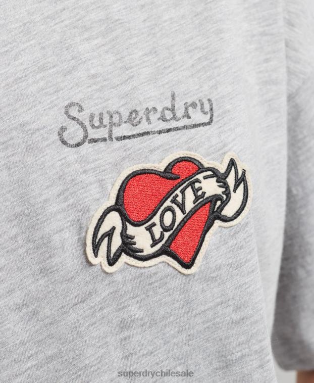 mujer Superdry gris camiseta holgada con parche del logo de los años 90 2R68Z6247