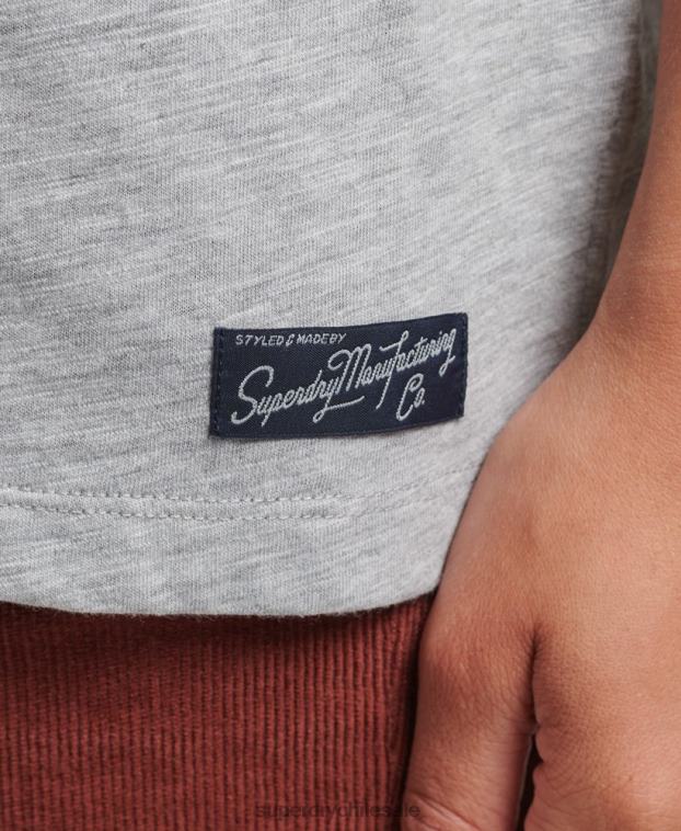 mujer Superdry gris camiseta holgada con parche del logo de los años 90 2R68Z6247