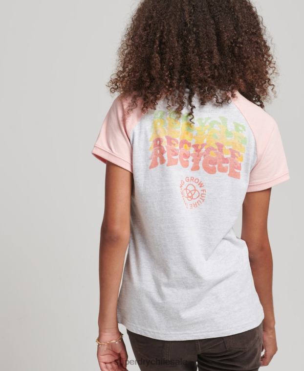 mujer Superdry gris camiseta raglán reciclada 2R68Z6225
