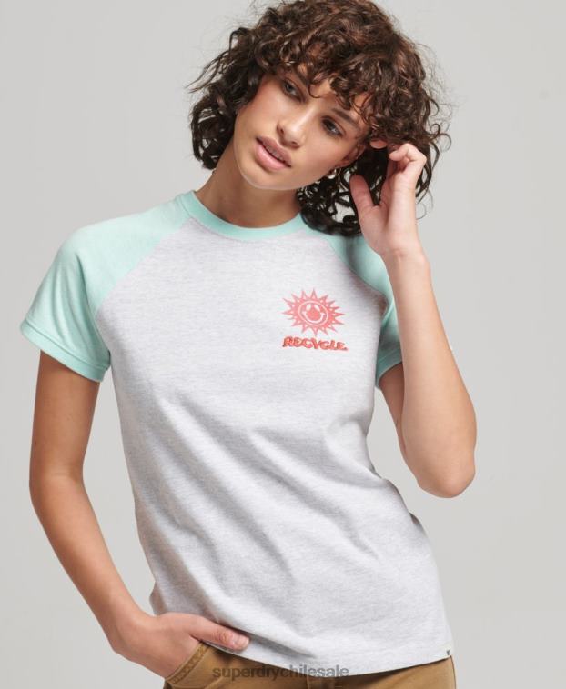 mujer Superdry gris camiseta raglán reciclada 2R68Z6287