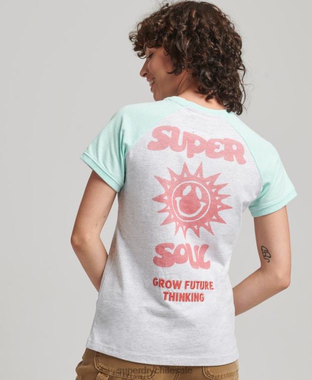mujer Superdry gris camiseta raglán reciclada 2R68Z6287