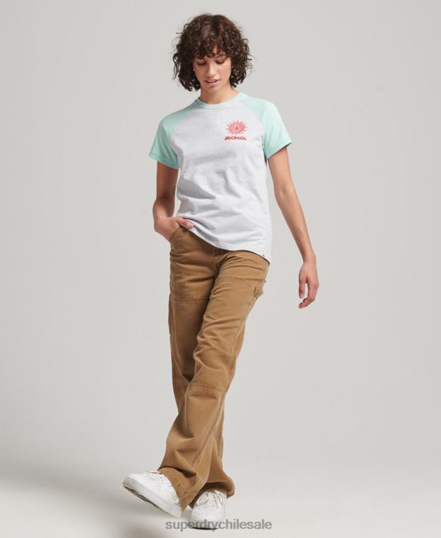 mujer Superdry gris camiseta raglán reciclada 2R68Z6287