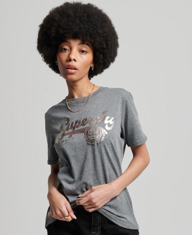 mujer Superdry gris camiseta universitaria estilo script vintage 2R68Z6258