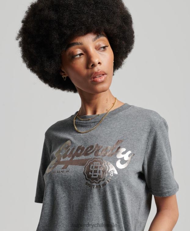 mujer Superdry gris camiseta universitaria estilo script vintage 2R68Z6258