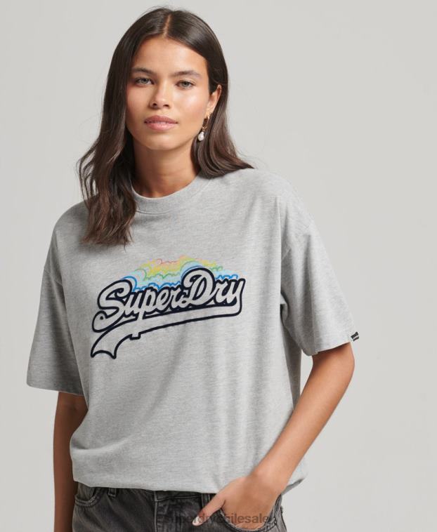 mujer Superdry gris camiseta vintage con logo y arcoíris 2R68Z6261