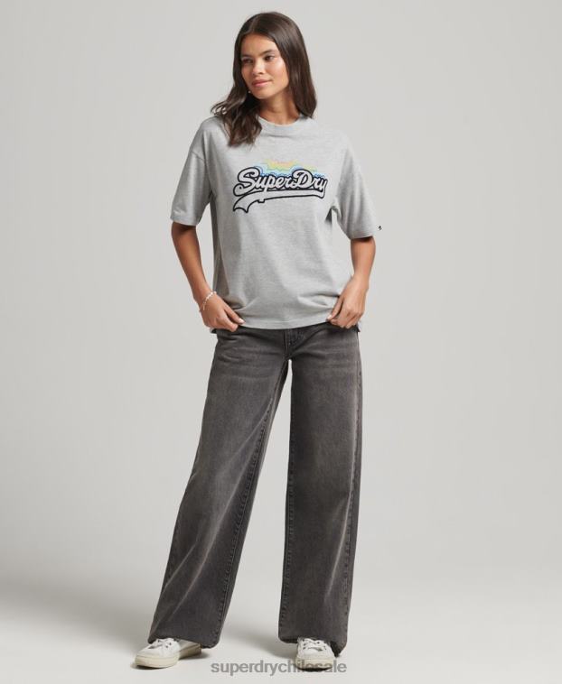 mujer Superdry gris camiseta vintage con logo y arcoíris 2R68Z6261