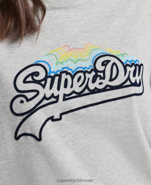 mujer Superdry gris camiseta vintage con logo y arcoíris 2R68Z6261