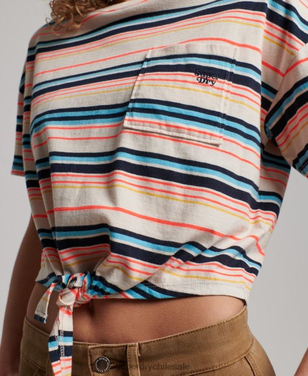 mujer Superdry gris camiseta vintage de algodón orgánico con lazo en la parte delantera 2R68Z2215