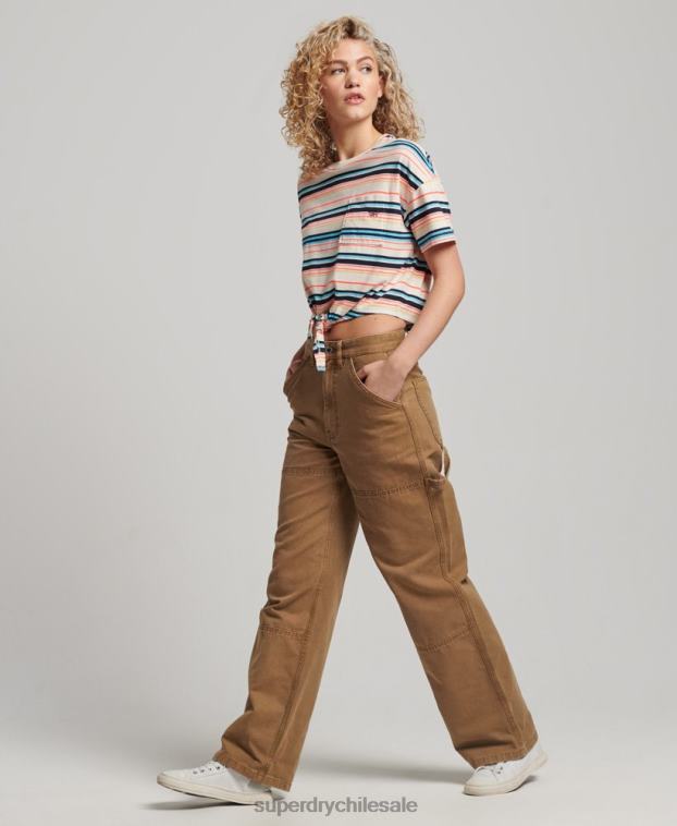 mujer Superdry gris camiseta vintage de algodón orgánico con lazo en la parte delantera 2R68Z2215