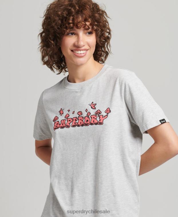 mujer Superdry gris claro arbolado camiseta gráfica 2R68Z2729