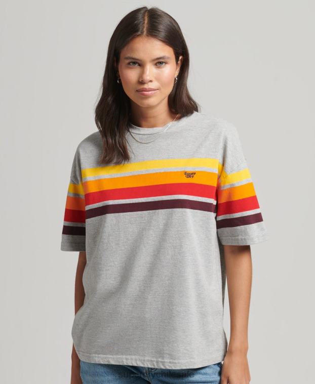 mujer Superdry gris claro camiseta cali stripe 2.0 de algodón orgánico 2R68Z6220