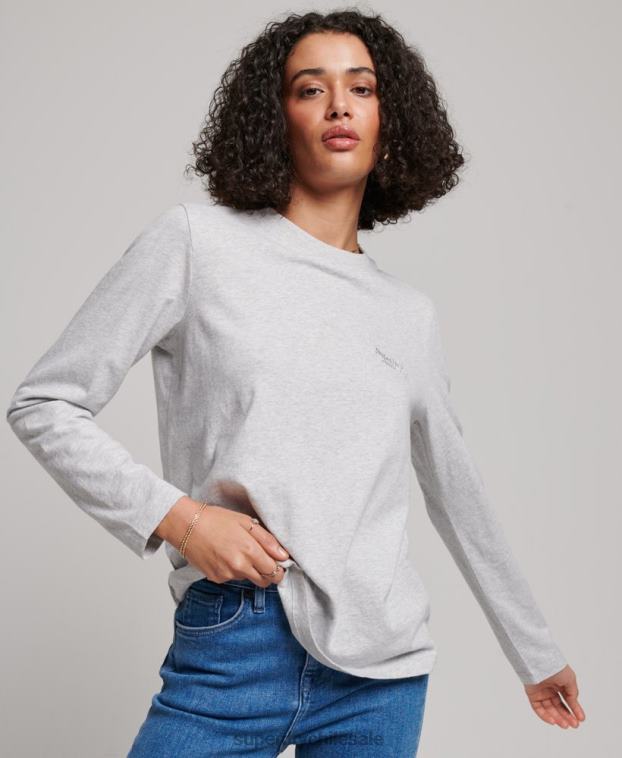 mujer Superdry gris claro camiseta de manga larga con logo vintage de algodón orgánico 2R68Z2971