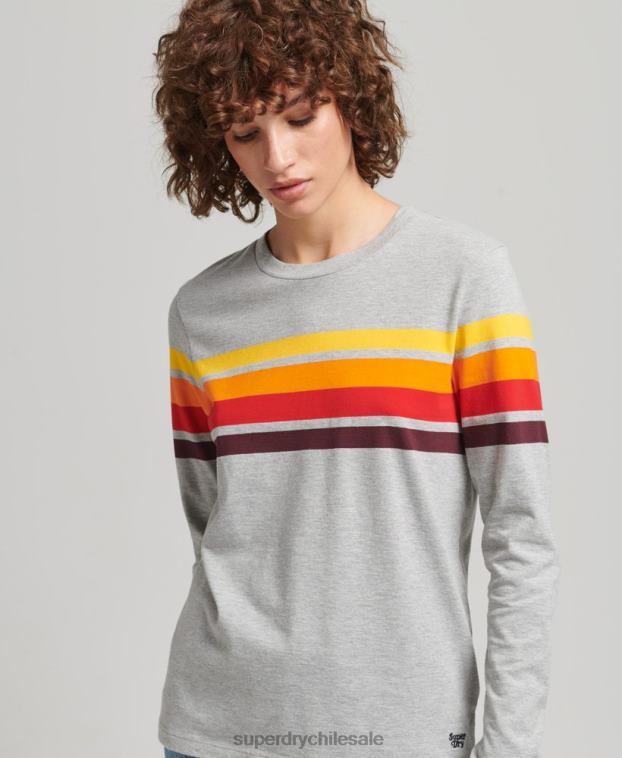 mujer Superdry gris claro camiseta de manga larga de algodón orgánico con rayas cali 2.0 2R68Z6540