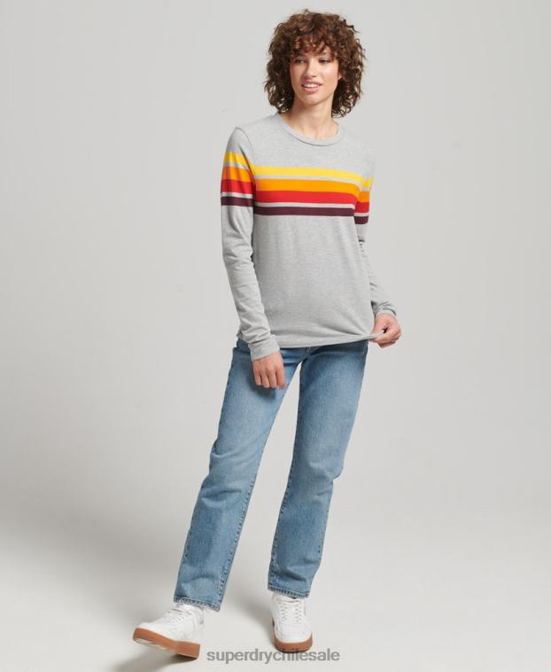 mujer Superdry gris claro camiseta de manga larga de algodón orgánico con rayas cali 2.0 2R68Z6540