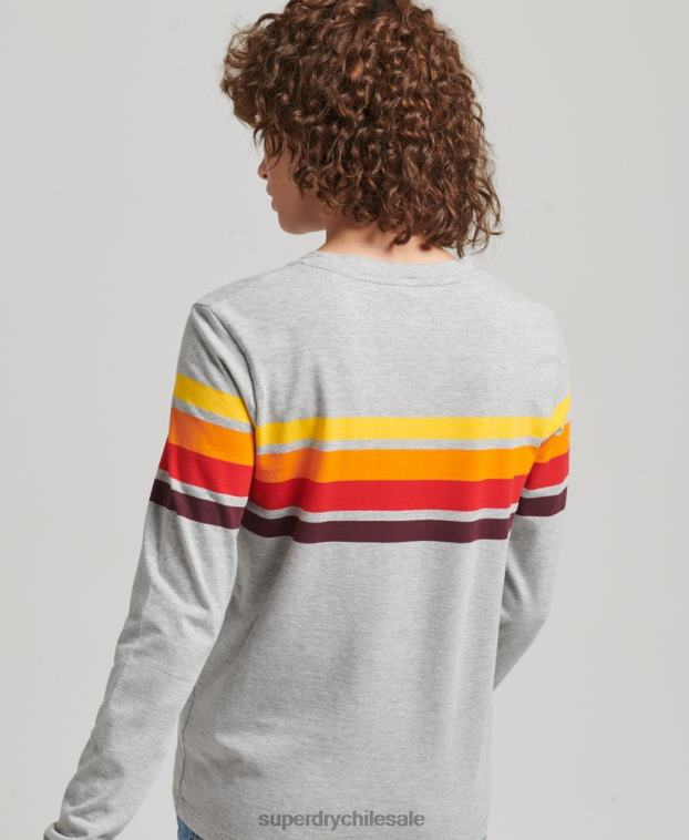 mujer Superdry gris claro camiseta de manga larga de algodón orgánico con rayas cali 2.0 2R68Z6540