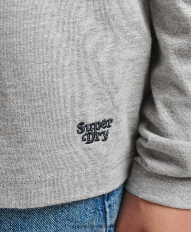 mujer Superdry gris claro camiseta de manga larga de algodón orgánico con rayas cali 2.0 2R68Z6540