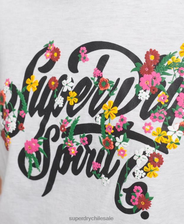 mujer Superdry gris claro camiseta floral estilo script 2R68Z6277