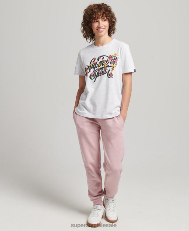 mujer Superdry gris claro camiseta floral estilo script 2R68Z6277