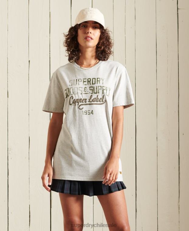mujer Superdry gris claro camiseta holgada con gráfico de ropa de trabajo 2R68Z6710
