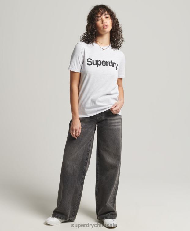 mujer Superdry gris claro playera con logo central 2R68Z2760