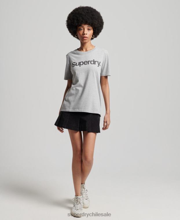 mujer Superdry gris claro playera con logo central 2R68Z6281