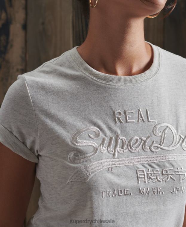 mujer Superdry gris claro playera con logo vintage bordado 2R68Z6305