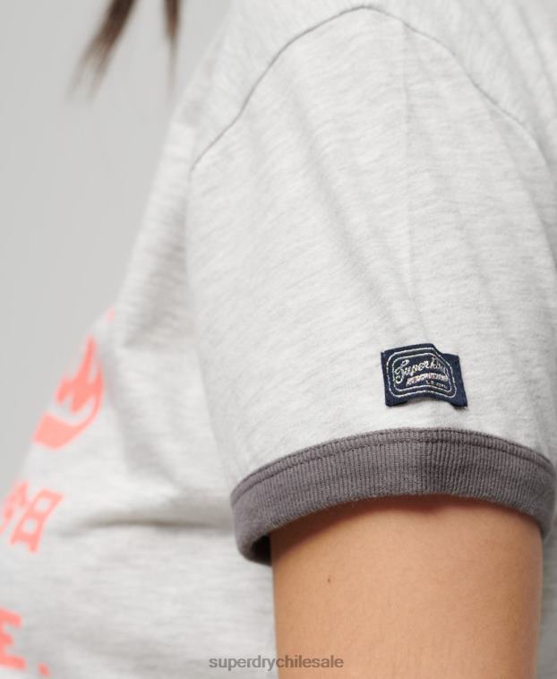 mujer Superdry gris claro playera con logo vintage neón 2R68Z2632
