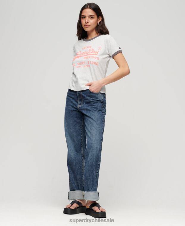mujer Superdry gris claro playera con logo vintage neón 2R68Z2632