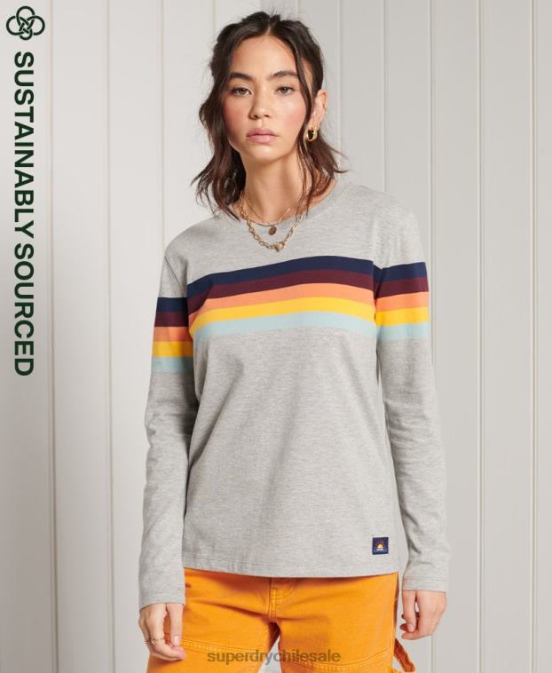 mujer Superdry gris claro top de manga larga con rayas cali de algodón orgánico 2R68Z6781