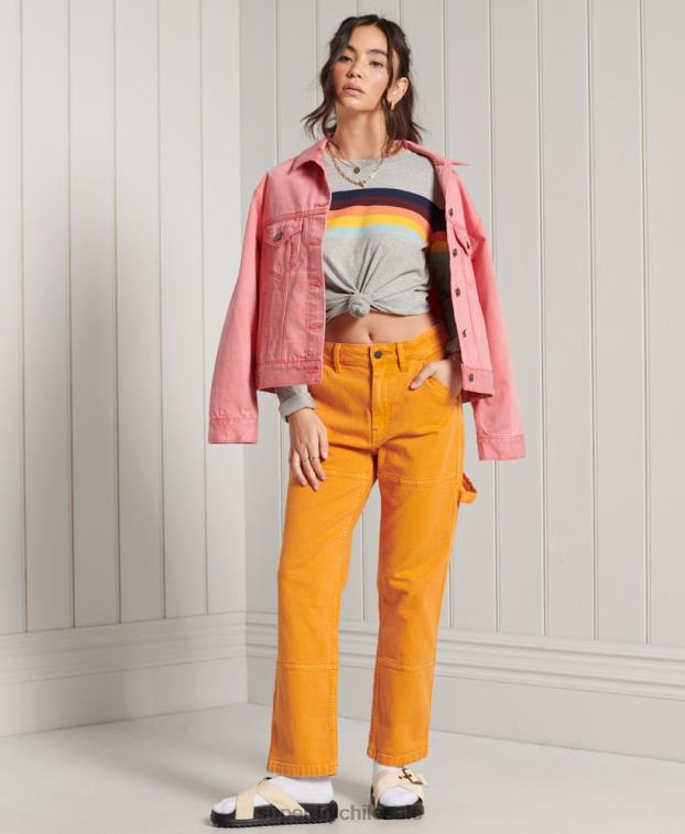 mujer Superdry gris claro top de manga larga con rayas cali de algodón orgánico 2R68Z6781