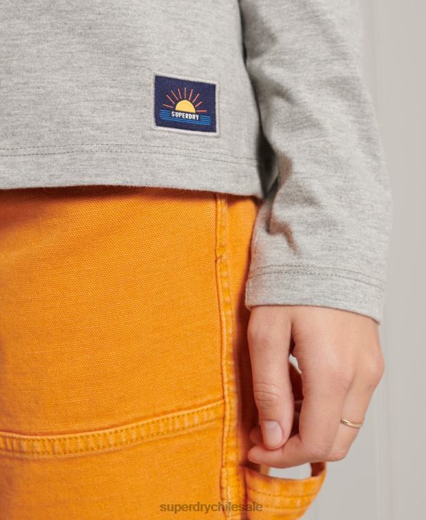 mujer Superdry gris claro top de manga larga con rayas cali de algodón orgánico 2R68Z6781