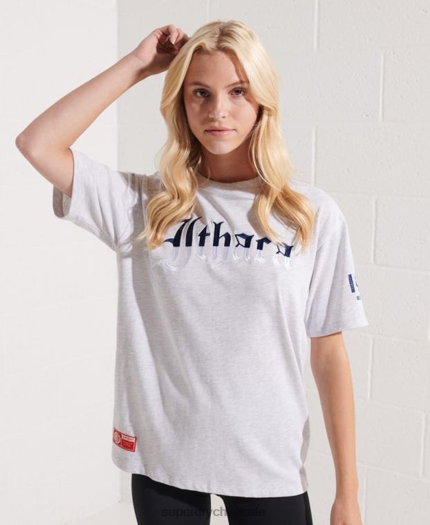 mujer Superdry gris claro universidad camiseta gráfica 2R68Z2719