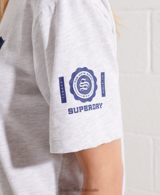 mujer Superdry gris claro universidad camiseta gráfica 2R68Z2719