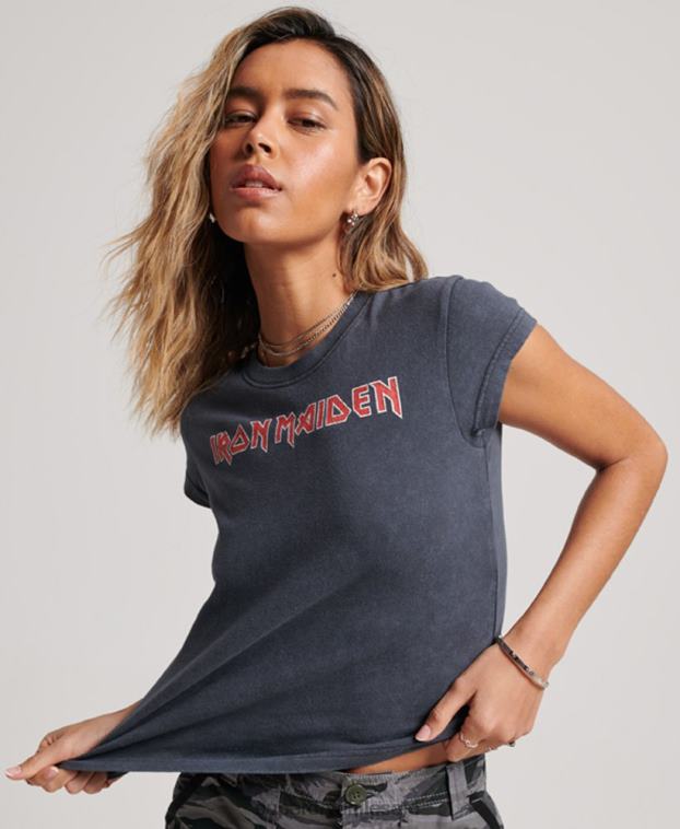 mujer Superdry gris oscuro camiseta con banda de manga japonesa de iron maiden 2R68Z2625