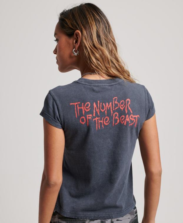 mujer Superdry gris oscuro camiseta con banda de manga japonesa de iron maiden 2R68Z2625