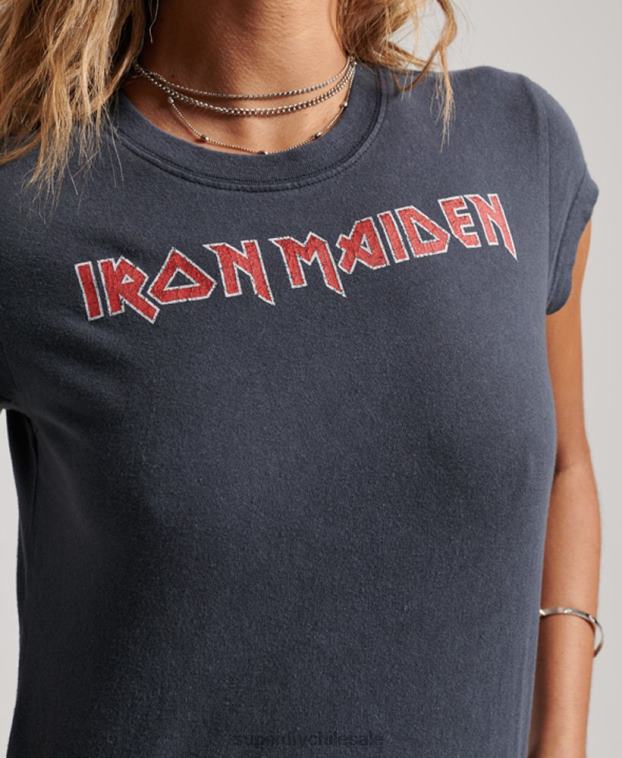 mujer Superdry gris oscuro camiseta con banda de manga japonesa de iron maiden 2R68Z2625