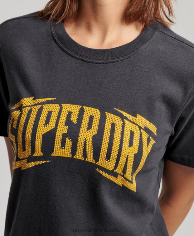 mujer Superdry gris oscuro camiseta con detalles vintage 2R68Z2630