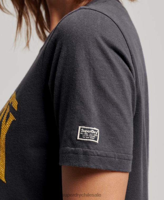 mujer Superdry gris oscuro camiseta con detalles vintage 2R68Z2630