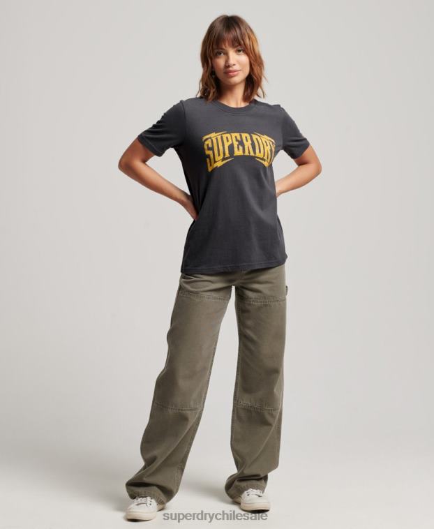 mujer Superdry gris oscuro camiseta con detalles vintage 2R68Z2630
